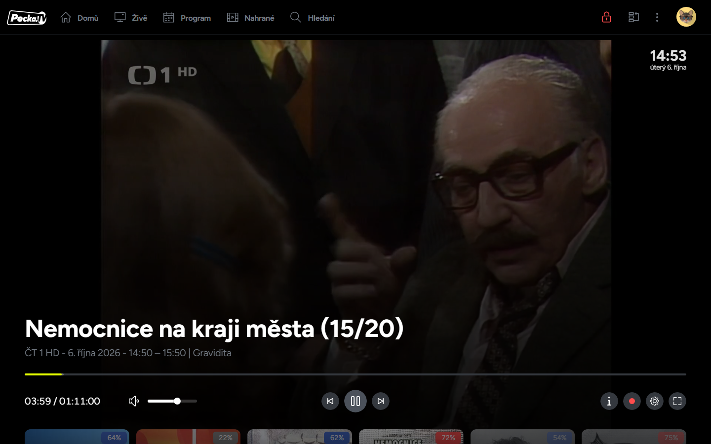 Webová aplikace Pecka.TV: ovládání přehrávače