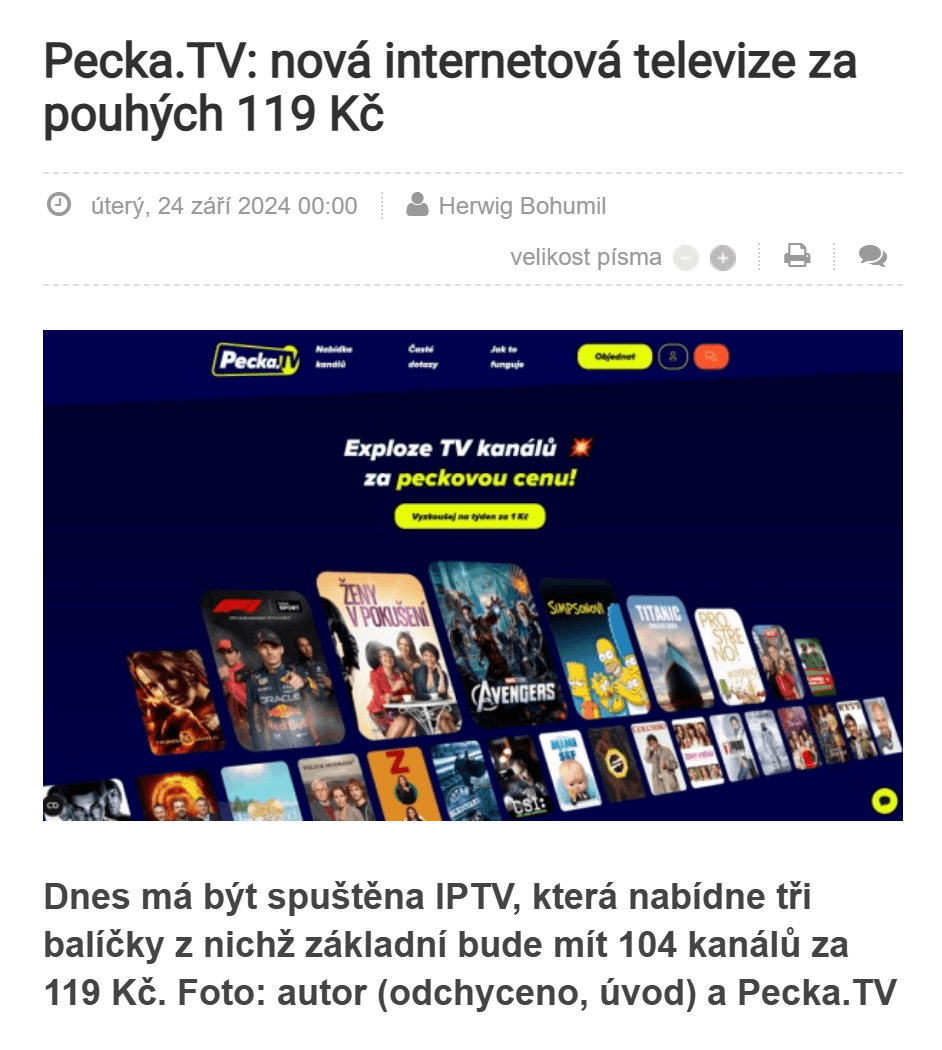 Pecka.TV: nová internetová televize za pouhých 119 Kč